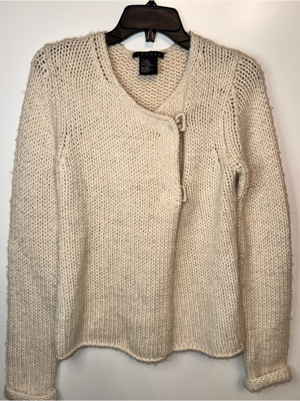 Theory Wool Alpaca Sweater Cream Chunky Knit Minimalist Cozy M